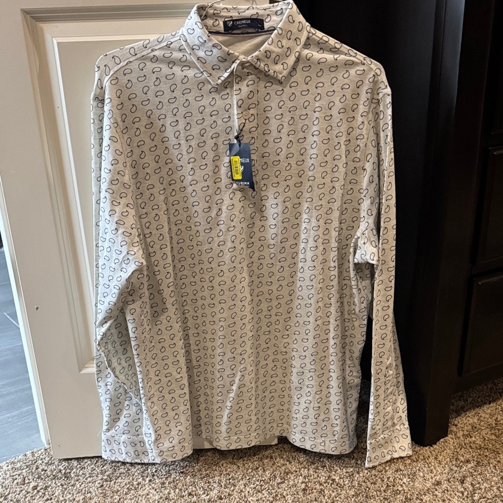 NWTs Men's Cremieux White Patterned Long Sleeve Shirt, Size Large.